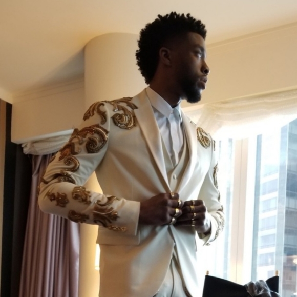 Met Gala Chadwick Boseman Inspired Men Suit White and Gold - Picture 16 of 16